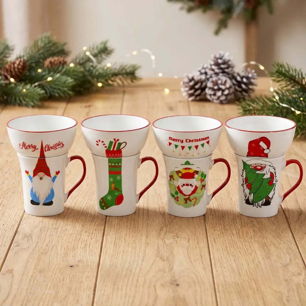 360 HOME MY HOME CHRISTMAS MUG 340ML BOWL WITH HOLIDAY CHARACTER PRINTS:5INCH PACKAGE 4 SETS