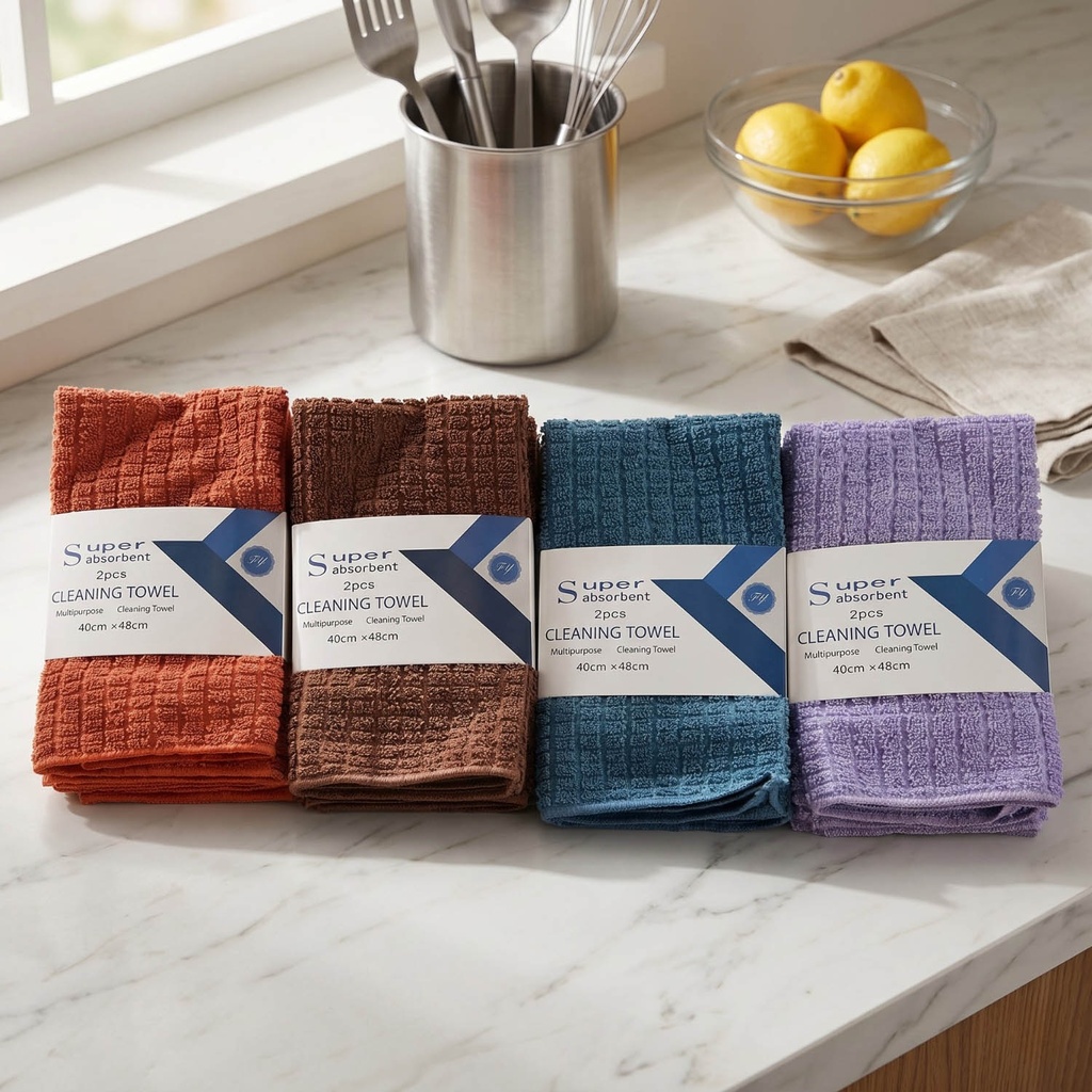 360 HOME MY KITCHEN MICROFIBER TOWELS POLYESTER/NYLON BAMBOO FIBER SMALL SQUARE WAISTBAND + HOOK 2-PIECE PACK 40*48
