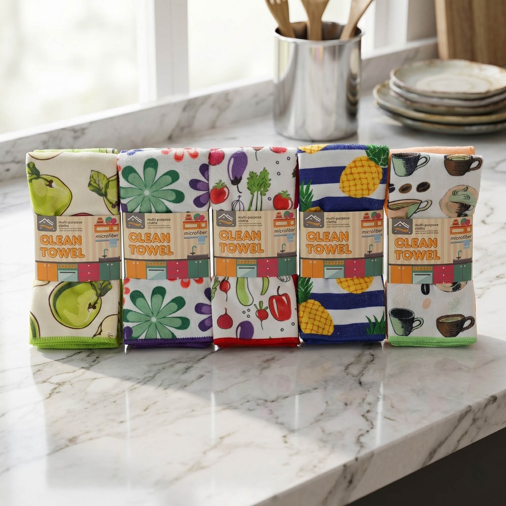 360 HOME MY KITCHEN MICROFIBER TOWELS 160G WARP-KNITTED DEEP VERTICAL STRIPE 2PCS + 180G WARP-KNITTED HEAT TRANSFER 2PCS 40*60CM