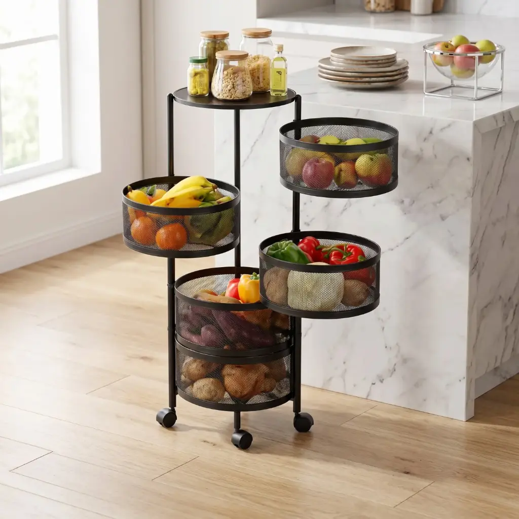 360 HOME METAL STORAGE rotating mesh basket storage rack, five-tier black, old model