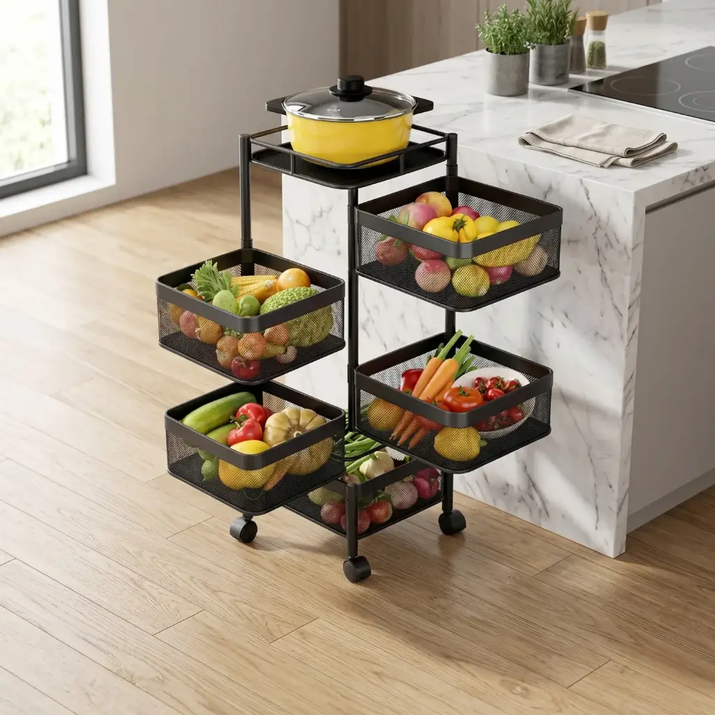 360 HOME METAL STORAGE  SQUARE ROTATING RACK FIVE-TIER BLACK