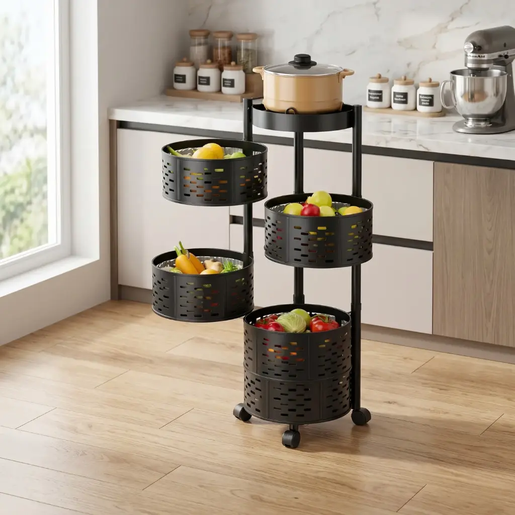 360 HOME METAL STORAGE ROTATING ROUND FRAME 5 LAYERS MAGNETIC