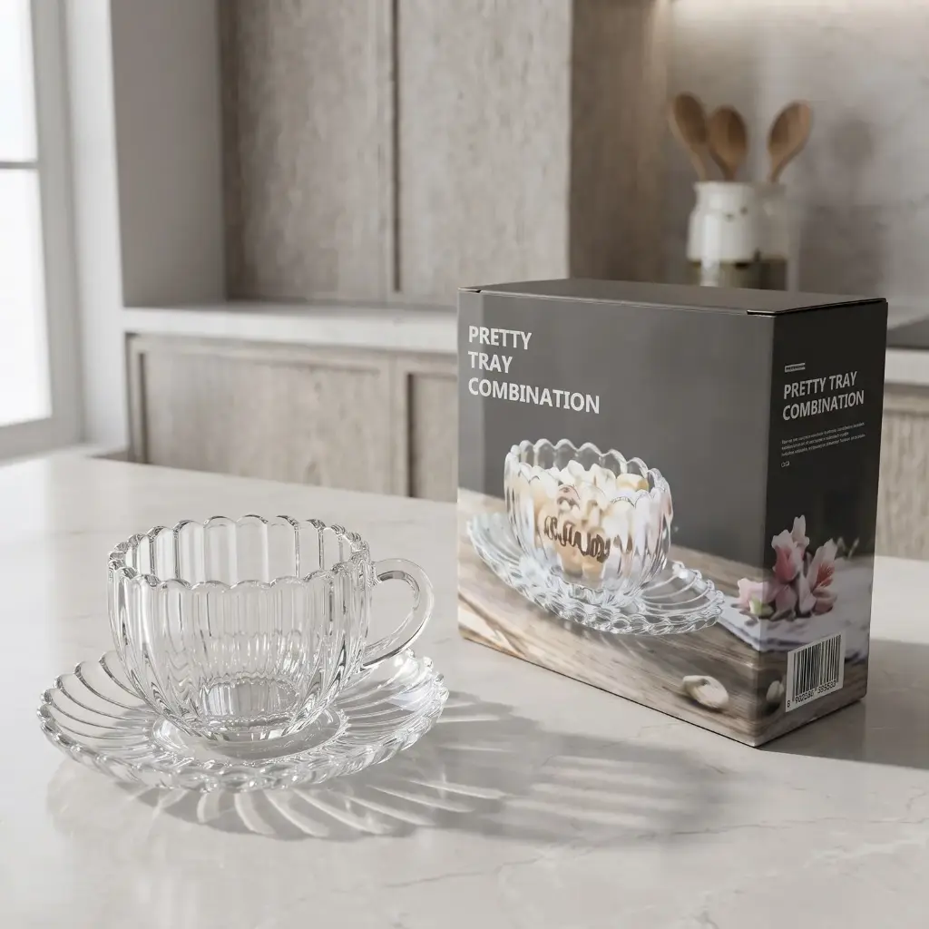360 HOME MY KITCHEN GLASS BOWL WITH PLATE LOTUS SET 2 PCS 245ML BOX OF 24