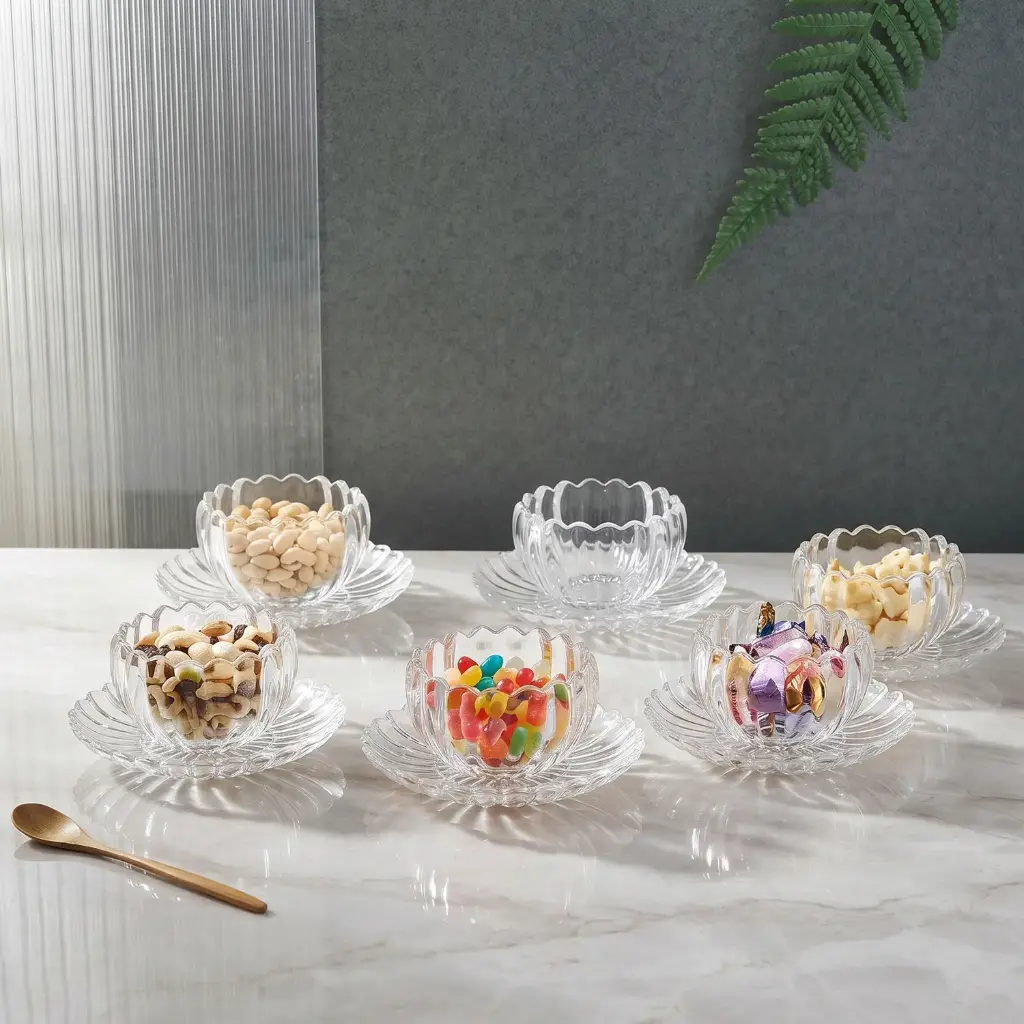 360 HOME MY KITCHEN GLASS BOWL WITH PLATE LOTUS SET 2 PCS 16X8CM BOX OF 6
