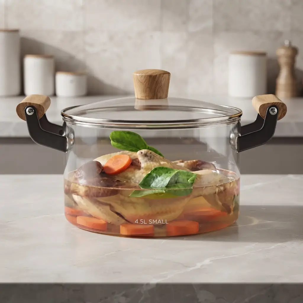 360 HOME MY KITCHEN GLASS PAN 4.5L INSTANT NOODLE POT WOODEN HANDLE BOX OF 12