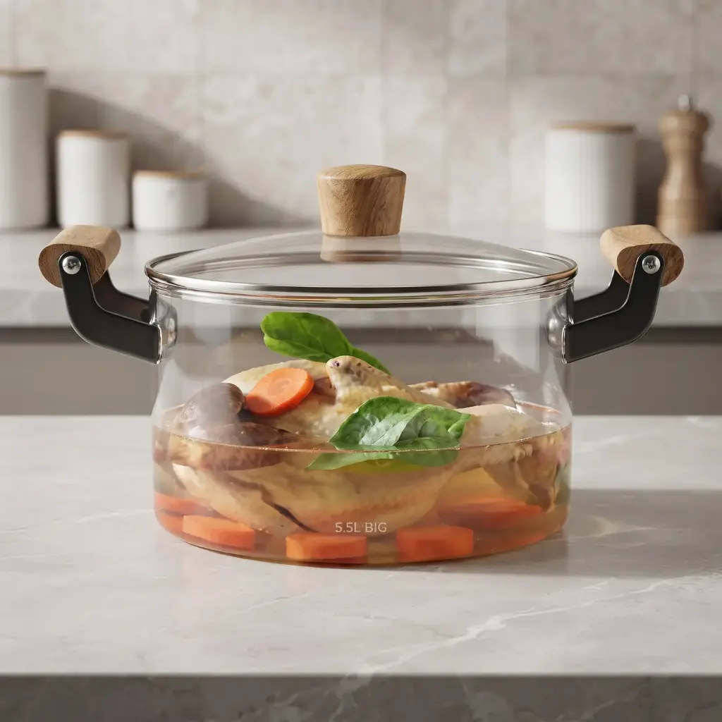 360 HOME MY KITCHEN GLASS PAN 5.5L INSTANT NOODLE POT WOODEN HANDLE BOX OF 8
