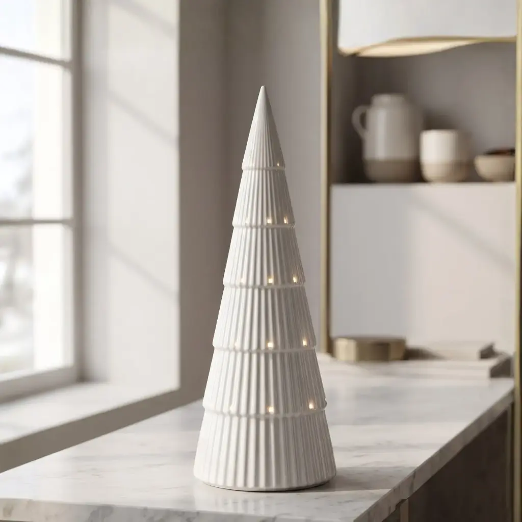 360 HOME CHRISTMAS CERAMIC CHRISTMAS TREE DÉCOR PIECE IN A TALL CONE SHAPE WHITE GLOSSY 8*17CM BOX OF 36