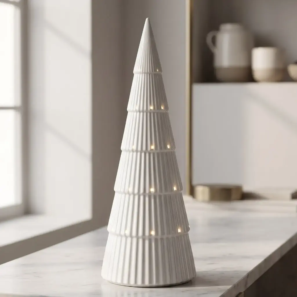 360 HOME CHRISTMAS TALL CERAMIC CHRISTMAS TREE DECORATION WITH A SLEEK CONE-SHAPED WHITE GLOSSY 9*25CM BOX OF 24