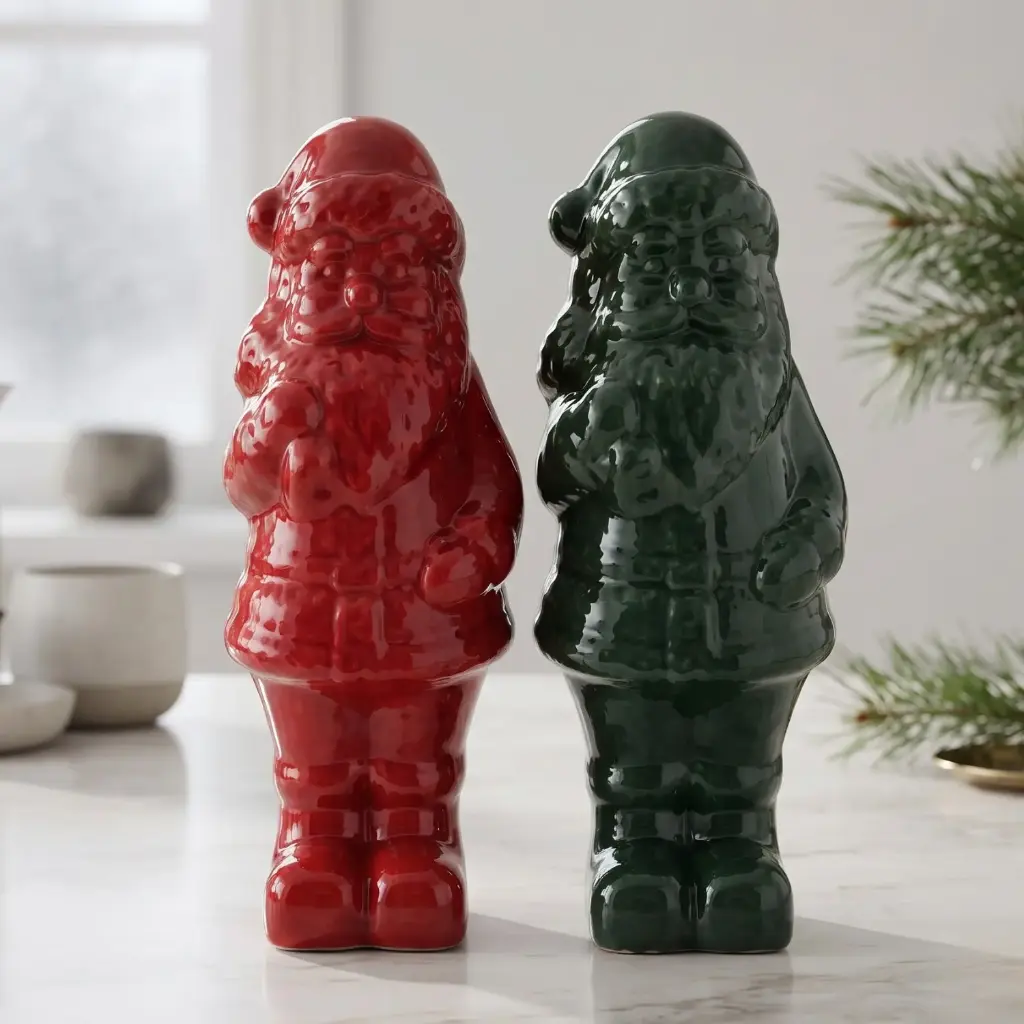 360 HOME CHRISTMAS SET 2 CERAMIC SANTA CLAUS FIGURINES RED GLOSSY 14*36CM BOX OF 12