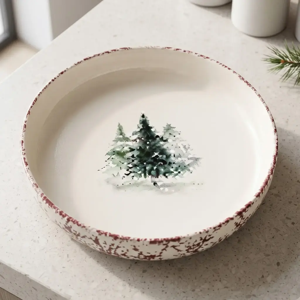 360 HOME CHRISTMAS ROUND CERAMIC BOWL FEATURING A RUSTIC CREAM-COLORED BROWN TRIMMED RIM 31*6CM BOX OF 12