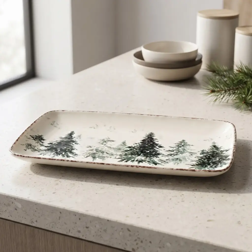 360 HOME CHRISTMAS RECTANGULAR CERAMIC PLATTER RUSTIC WINTER PRINT 36*20*2CM BOX OF 22