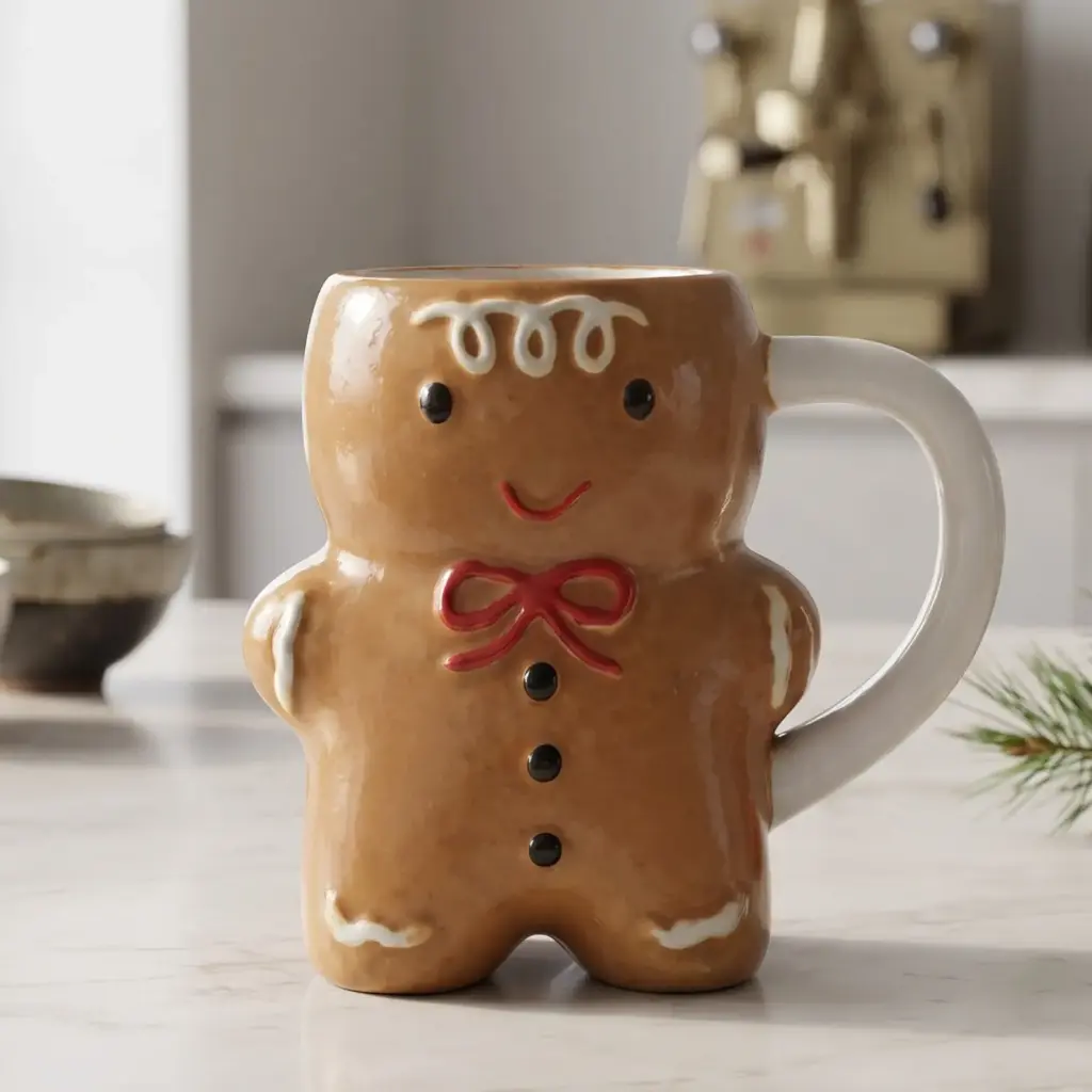 360 HOME CHRISTMAS CERAMIC MUG GINGERBREAD MAN SHAPED GLAZED BROWN 8*11CM BOX OF 60