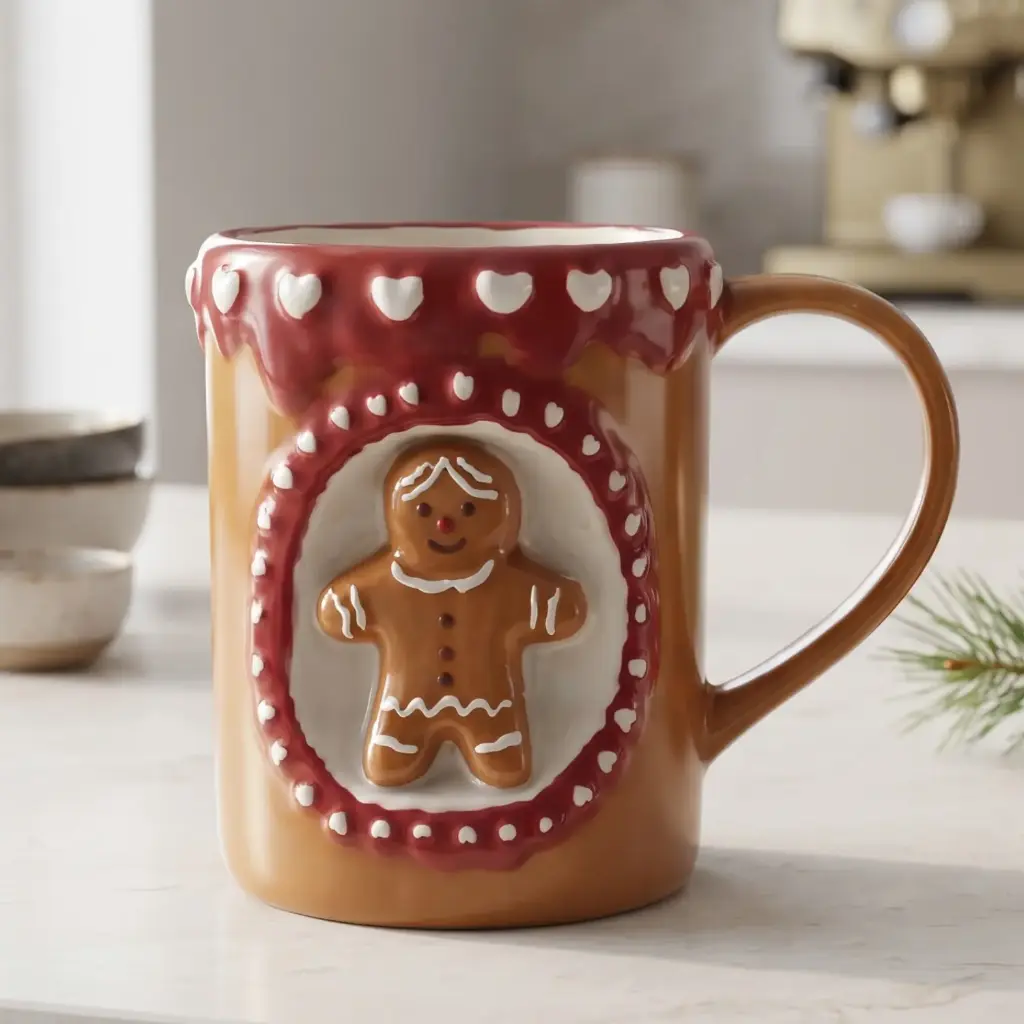 360 HOME CHRISTMAS CERAMIC MUG DEEP RED GLAZED GINGERBREAD MAN FRAMED  9.5*10CM BOX OF 48