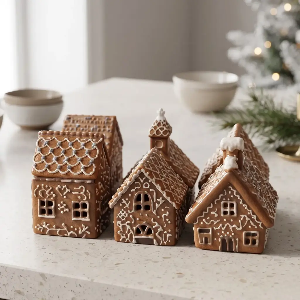 360 HOME CHRISTMAS CERAMIC VILLAGE HOUSE GINGERBREAD-INSPIRED BOX OF 12