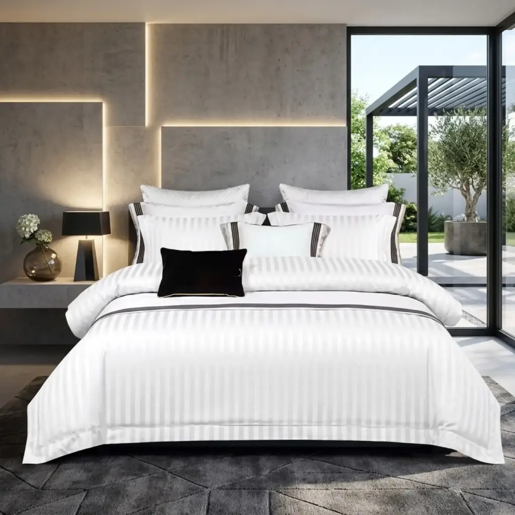 360 HOME FITTED SHEET DOUBLE STRIPED WHITE 180*200CM 100GRS