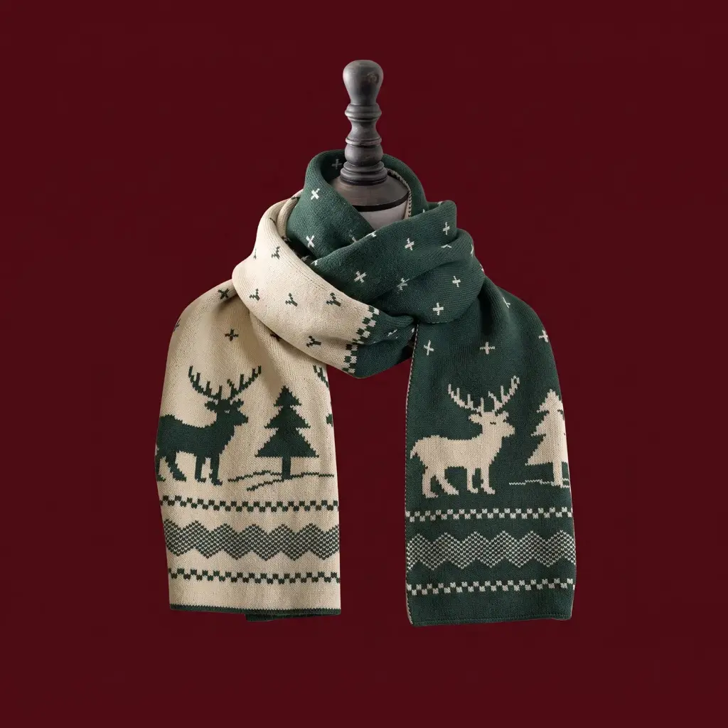 360 COTTON CHRISTMAS SCARF ELK SCAF-GREEN REGULAR LENGTH