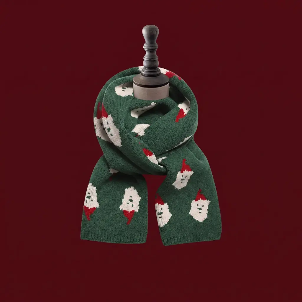 360 COTTON CHRISTMAS SCARF SANTA CLAUS GREEN REGULAR LENGTH