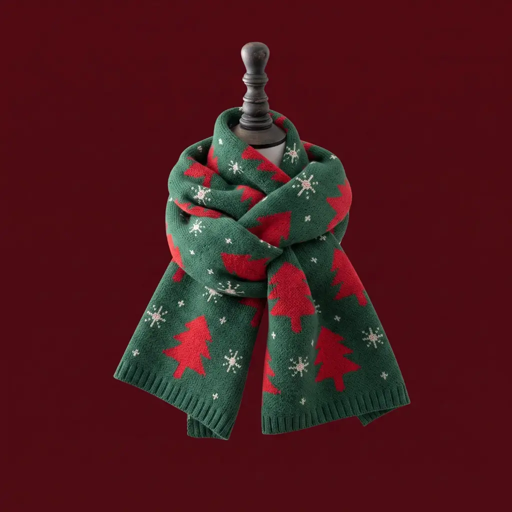 360 COTTON CHRISTMAS SCARF CHRISTMAS TREE SCARF GREEN REGULAR LENGTH