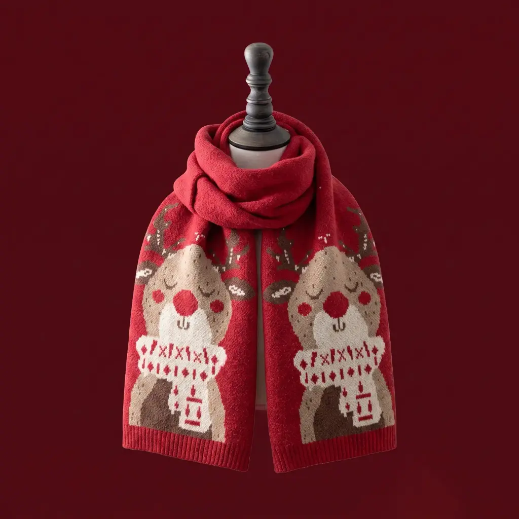 360 COTTON CHRISTMAS SCARF FAWN SCARF RED REGULAR LENGTH