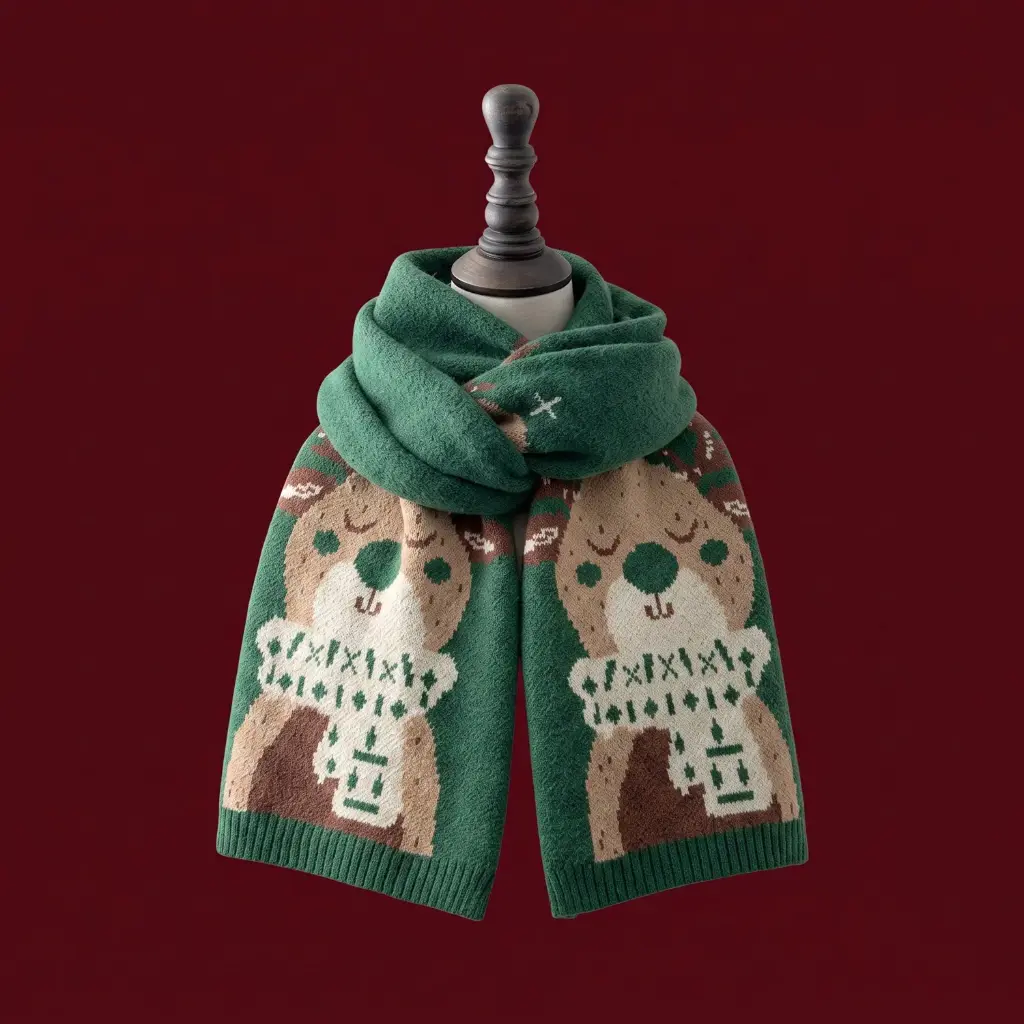360 COTTON CHRISTMAS SCARF FAWN SCARF GREEN REGULAR LENGTH