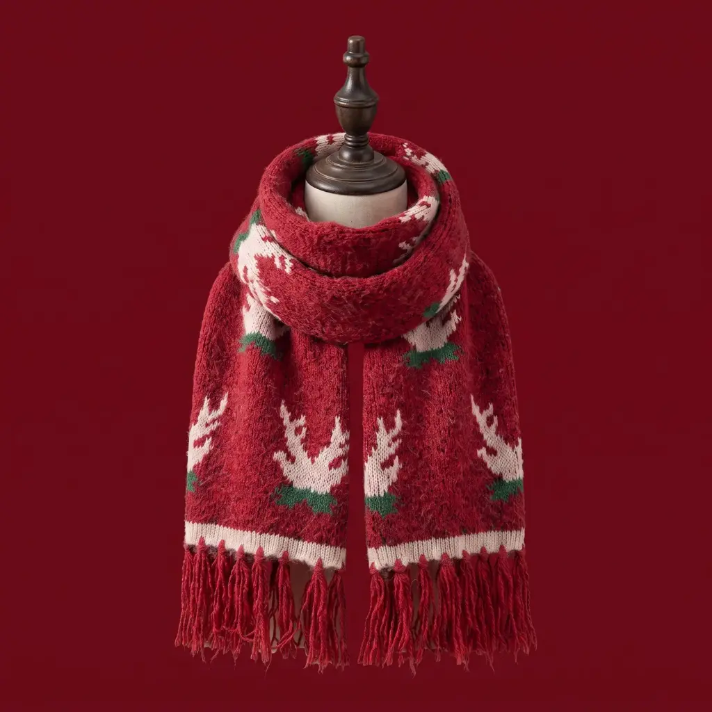 360 COTTON CHRISTMAS SCARF DOUBLE ANTLER SCARF RED REGULAR LENGTH
