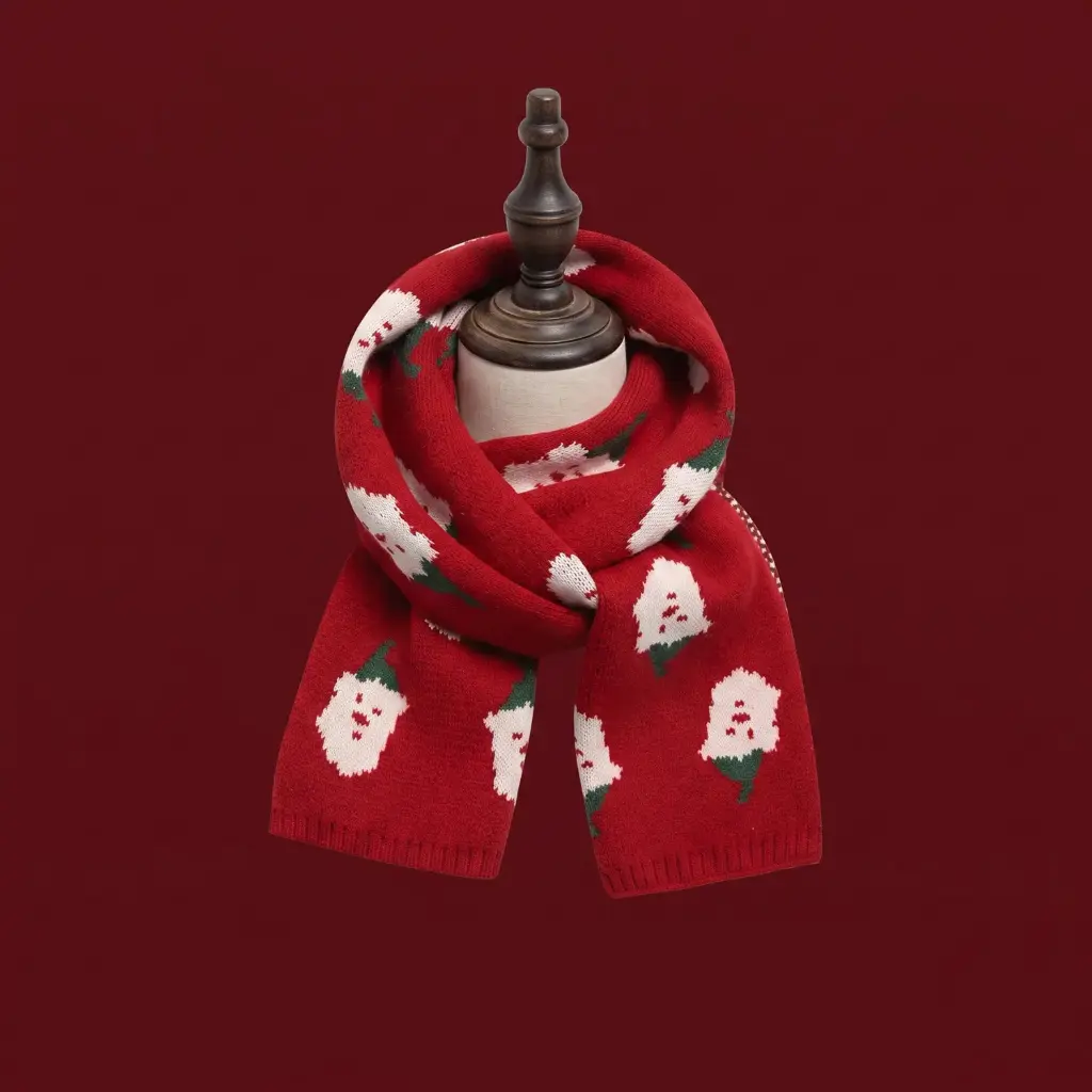 360 COTTON CHRISTMAS SCARF SANTA CLAUS RED REGULAR LENGTH