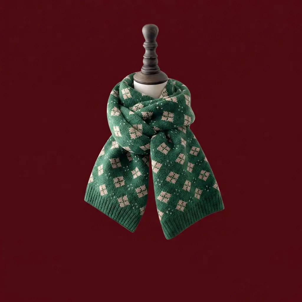 360 COTTON CHRISTMAS SCARF FOUR COMPATMENTS SCARF GREEN REGULAR LENGTH