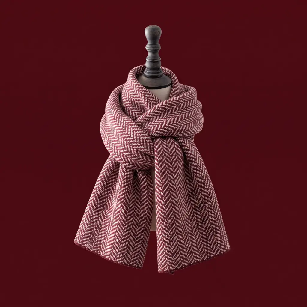 360 COTTON CHRISTMAS SCARF HERRINGBONE SCARF WINE RED REGULAR LENGTH