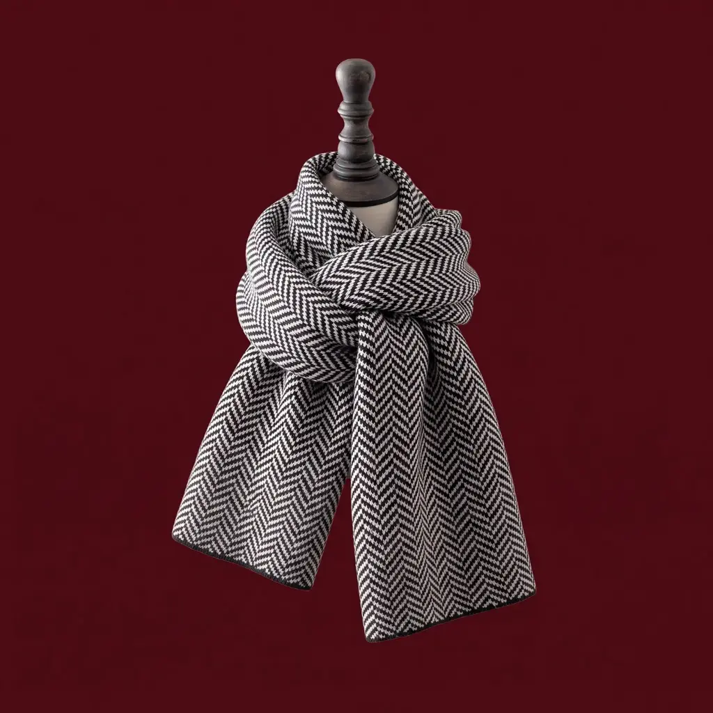 360 COTTON CHRISTMAS SCARF HERRINGBONE SCARF BLACK REGULAR LENGTH