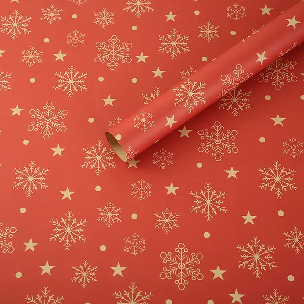 360 HOME CHRISTMAS GIFT PAPER WRAPPING RED SNOWFLAKES 50*70