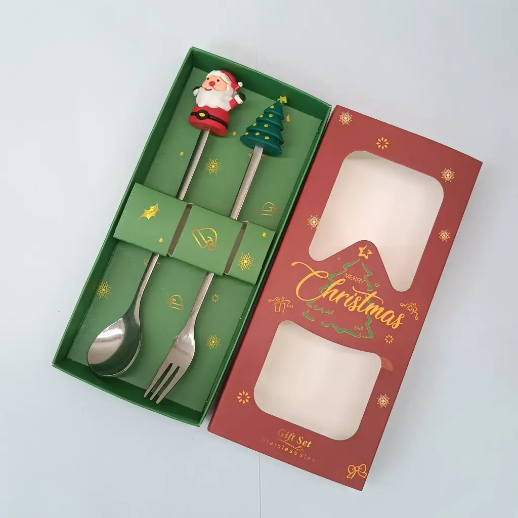 360 HOME CHRISTMAS CUTLERY SET SILVER MACHINE TROW OLD MAN ROUND TREE 2PCS 