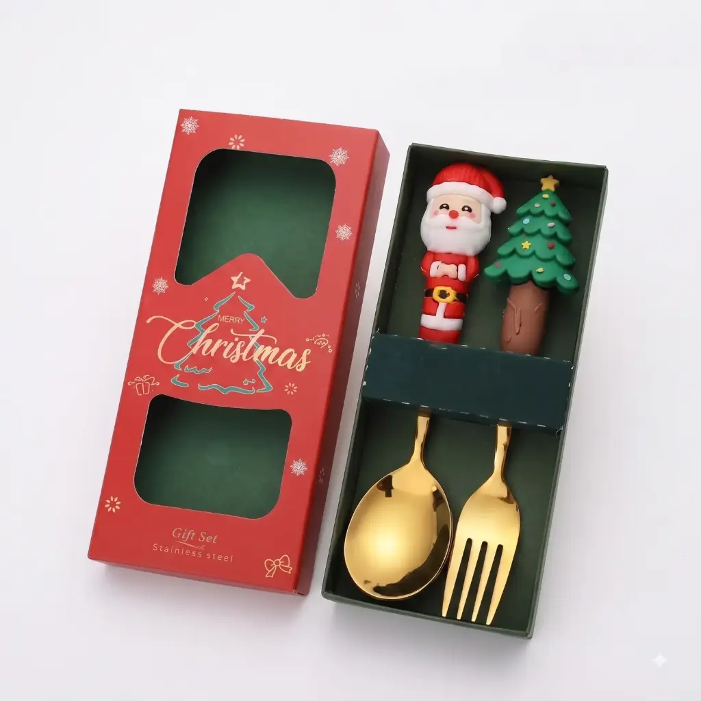 360 HOME CHRISTMAS CUTLERY SET GOLDEN CHRISTMAS OLD MAN+TREE SET 2PCS 
