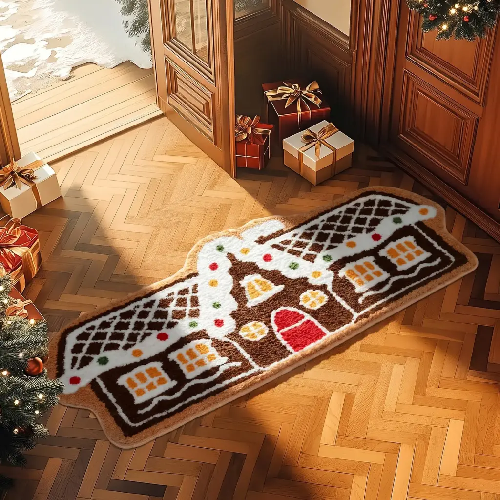 360 HOME CHRISTMAS DECORATIVE SHAPE RUG BROWN HOUSE 50*120cm