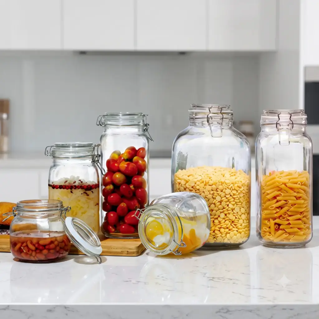 360 HOME glass storage jars/canisters with airtight lids for pantry organization 2000ML