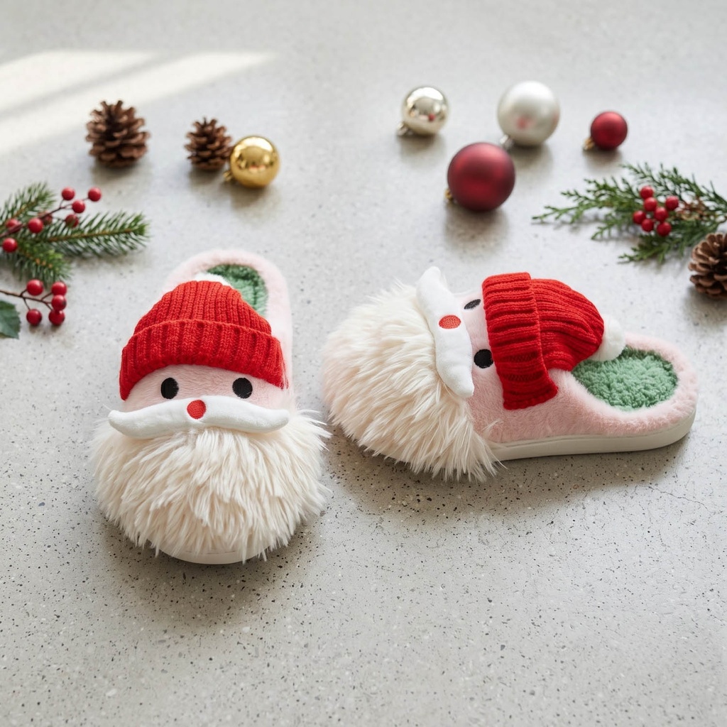 360 COTTON CHRISTMAS SLIPPERS 36-41 Santa gnome design with a fluffy white beard