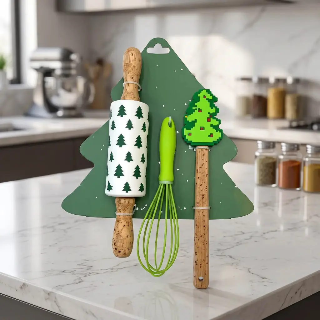 360 HOME baking utensil set silicone whisk  Christmas tree-shaped silicone spatula mini festive rolling pin