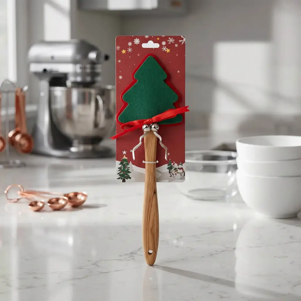360 HOME silicone spatula CHRISTMAS TREE SHAPED HEAD WOODEN HANDLE