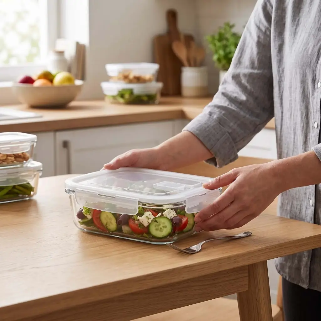 360 HOME GLASS FOOD STORAGE RECTANGULAR HIGH BOROSILICATE WITH COLOR CARD VENTED LID 1060ML 19.8X14.8X5.95CM