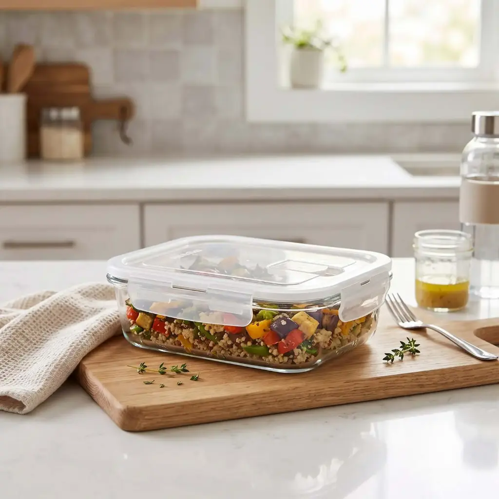 360 HOME GLASS FOOD STORAGE RECTANGULAR HIGH BOROSILICATE WITH COLOR CARD VENTED LID 1510ML 21.1X16.5X6.6CM