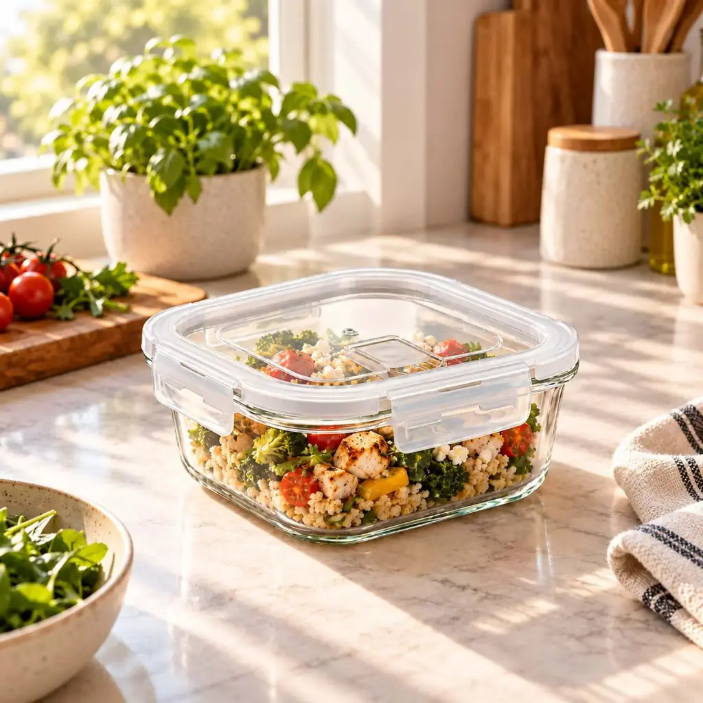 362 HOME GLASS FOOD STORAGE SQUARE HIGH BOROSILICATE WITH COLOR CARD VENTED LID 800ML 15.2X5.88CM