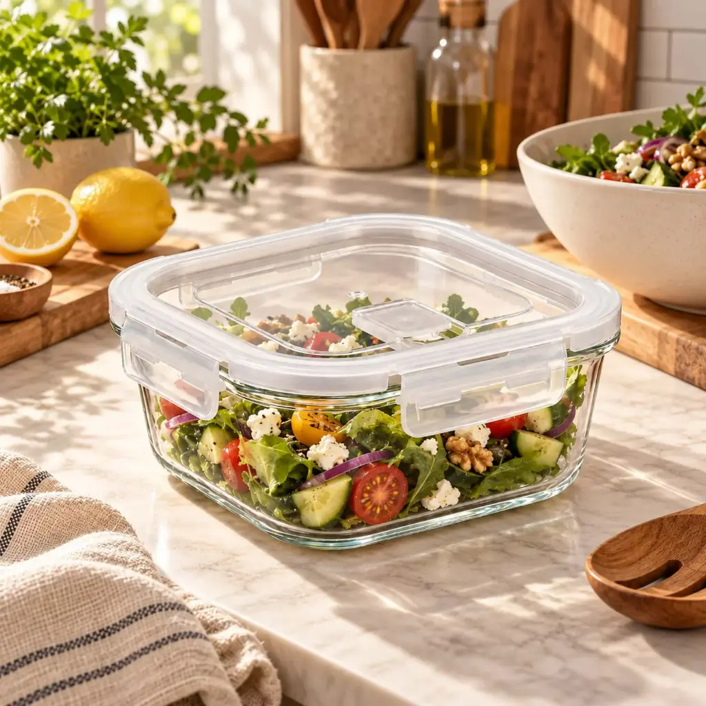 363 HOME GLASS FOOD STORAGE SQUARE HIGH BOROSILICATE WITH COLOR CARD VENTED LID 1230ML 17.55X6.55CM