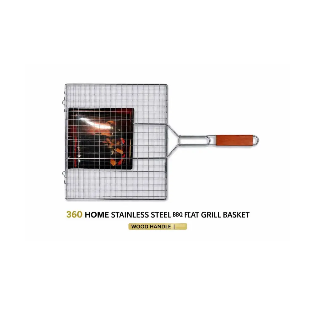 360 HOME BARBECUE GRILLING BASKET RECTANGULAR STAINLESS STEEL WITH LOCKING GRID 2.5X60CM
