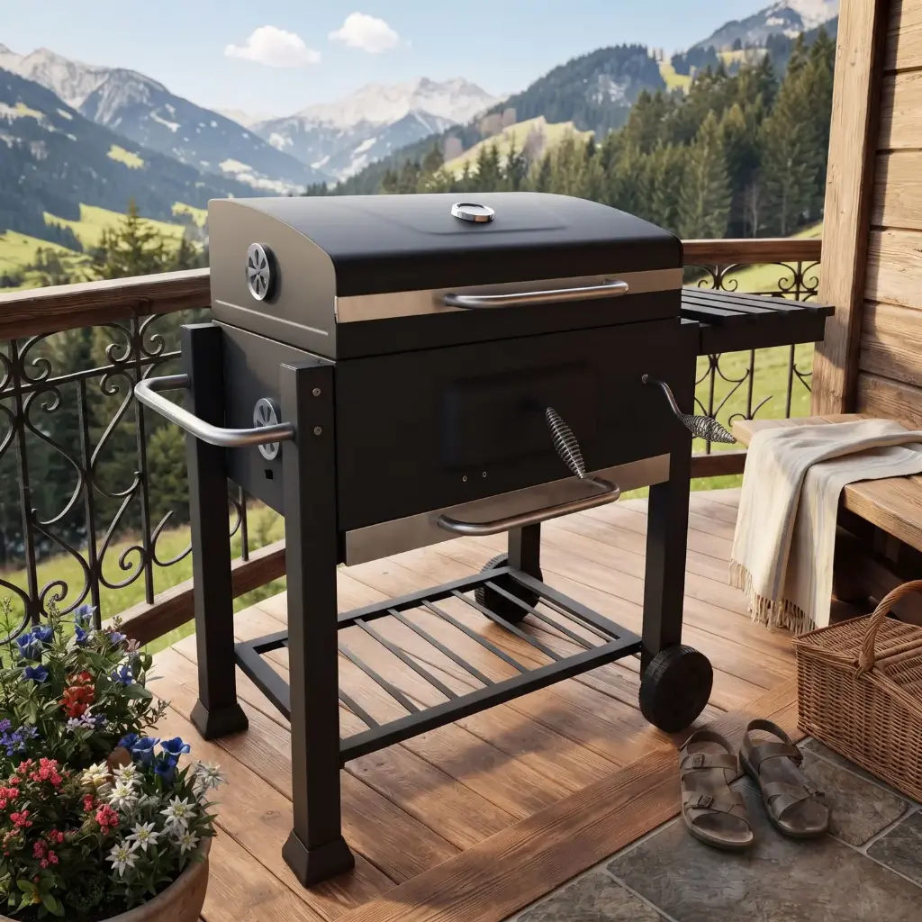 360 HOME Portable charcoal barbecue grill SIDE SHELF STORAGE RACK 2 WHEELS