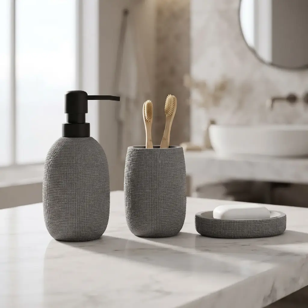 360 HOME RESINE 3PCS SET MODERN TEXTURED DARK GREY FINISH RIBBED SURFACE