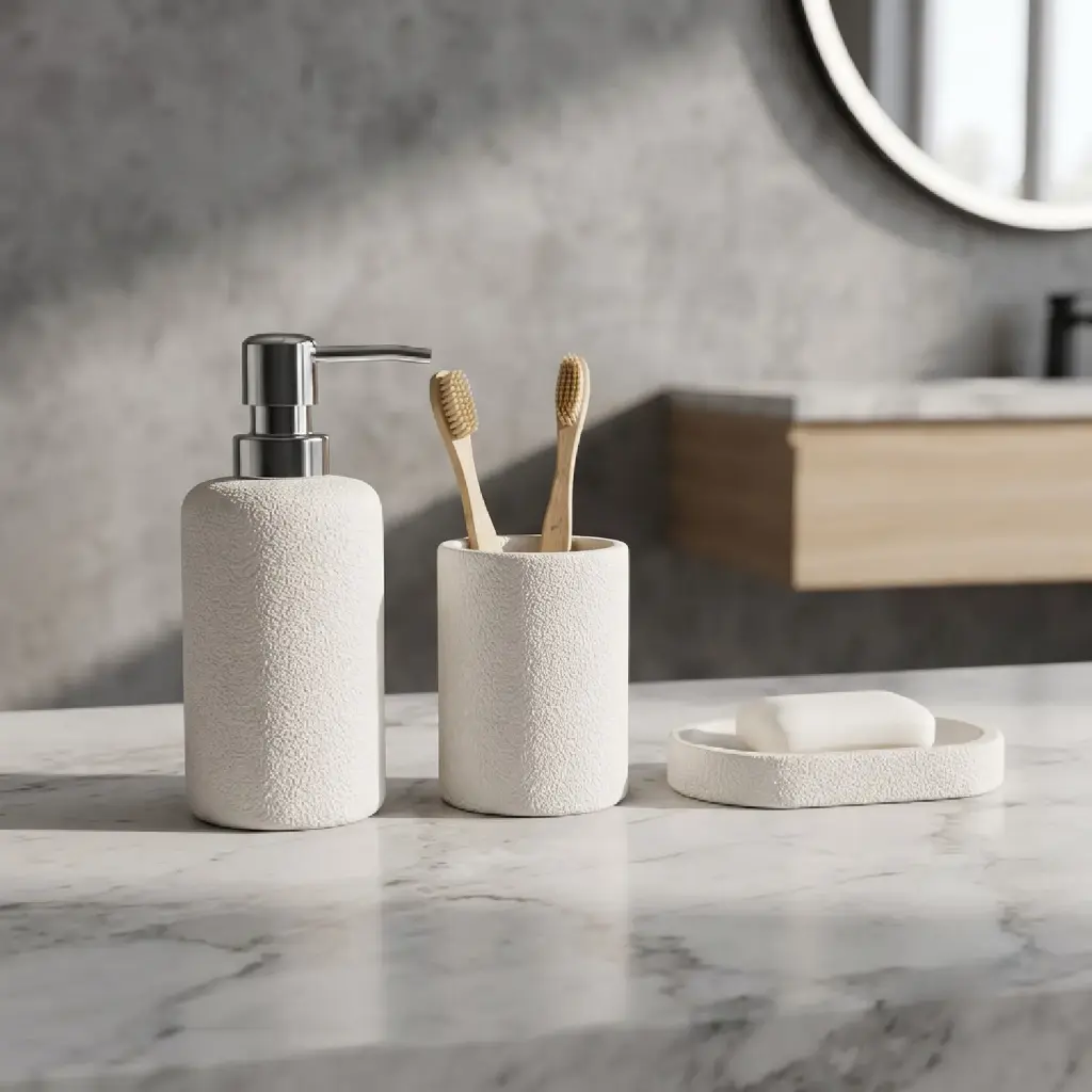 360 HOME RESIN ROUNDED CYLINDRICAL SILHOUETTELOTION BOTTLE CUP OVAL SOAP DISH WHITE/IVORY MATTE