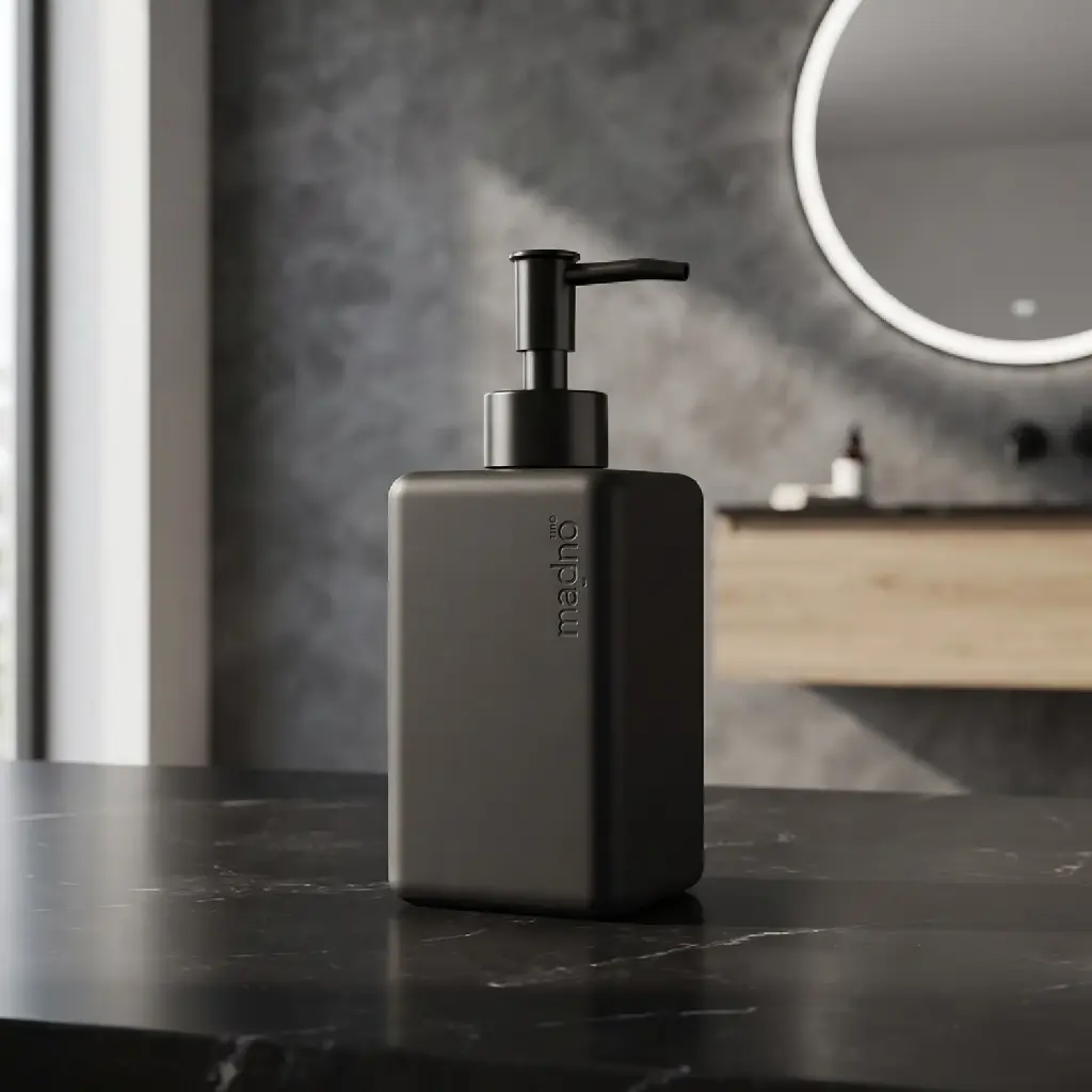 360 HOME  LOTION BOTTLE BLACK MATTE MONOCHROMATIC FINISH SQUARE BODY ROUNDED EDGES:7.4x5.5x11.7/17.7