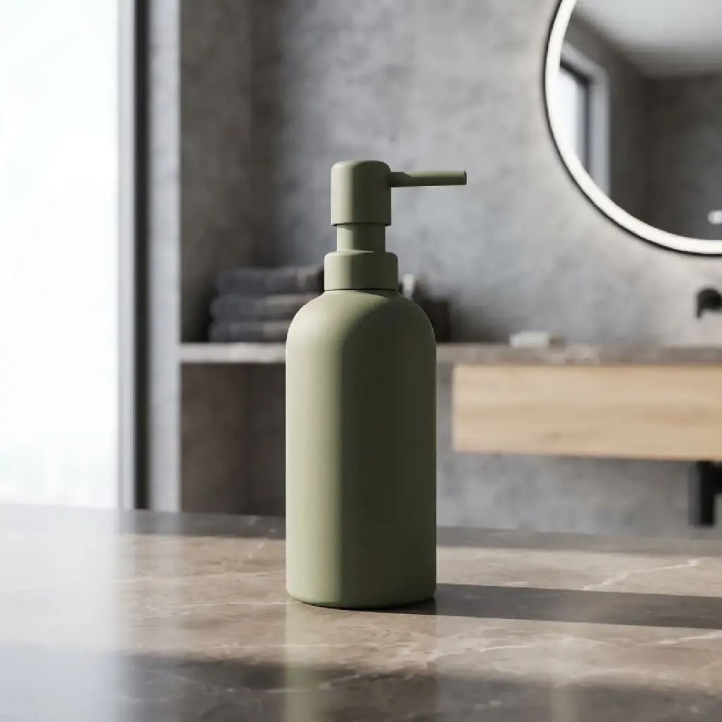 360 HOME LOTION BOTTLE ARMY GREEN MATTE ROUNDED CYLINDRICAL TAPERED SHOULDER 310ml Dia6.8x12/17.6cm 