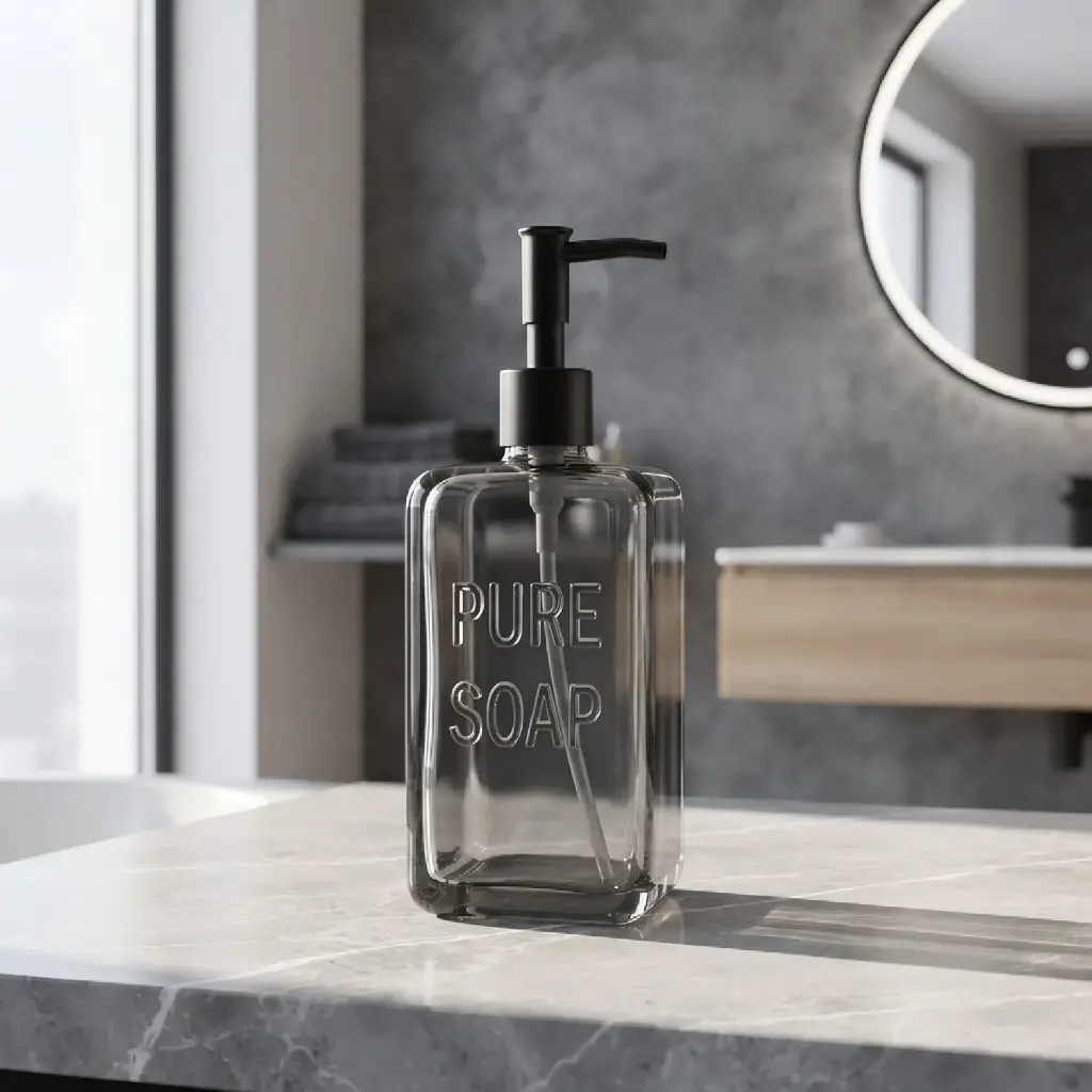 360 HOME RECTANGULAR LOTION BOTTLE ROUNDED CORNER 550ml BLACK GLASS:L9.8xW6xH19cm