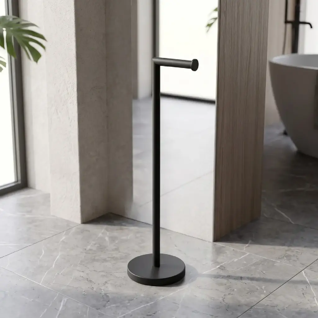 360 HOME FLOOR STANDING STANDING TOILET PAPER 16.7*55.8cm,201 STAINLESS STEEL PIPE+IRON BASE BLACK MATTE