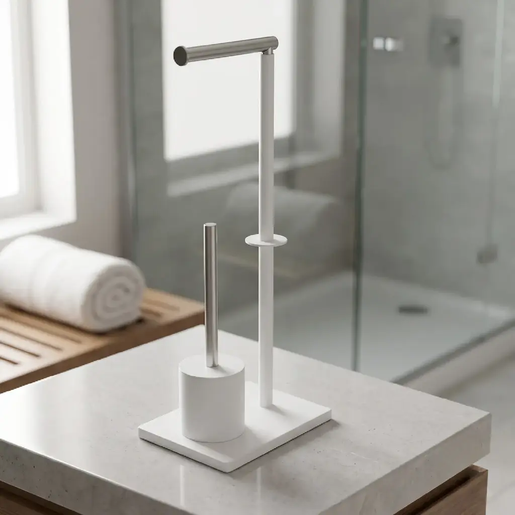 360 HOME STANDING PAPER HOLDER L-SHAPE AND TOILET BRUSH SET :20.5x16x65cm BLACK MATTE METAL FRAME